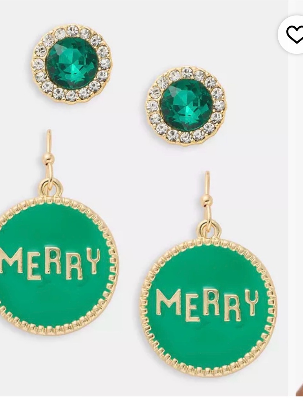 Gold-Tone Green 'Merry' Drop & Crystal Stud Earring Set